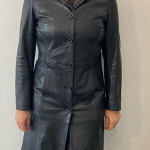 Zara Black Leather Button-Front Women's Jacket